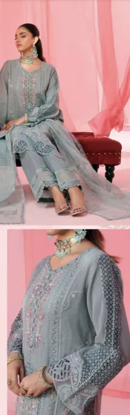 Pakistani Original Guzel Luxury Formal Organza Stitched 3Pcs _ Aqua 